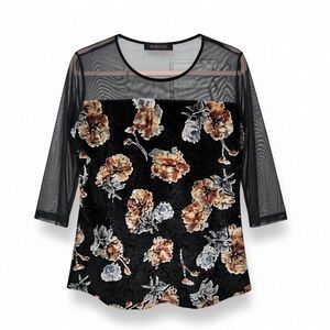 SOPHIA Floral Burnout Velvet & Mesh Top – Black – Size 34 (S/M) – EUC